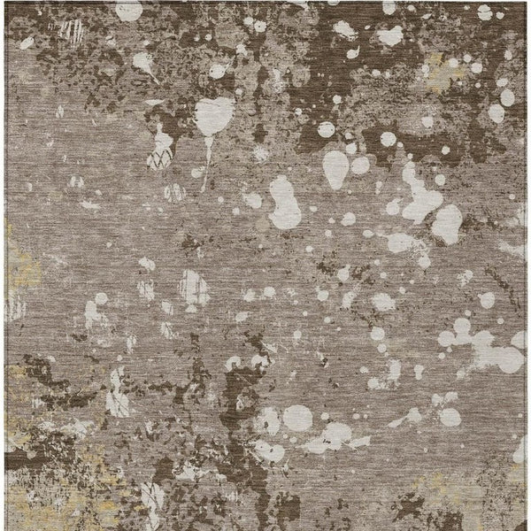10 X 14 Taupe Ivory Abstract Polyester Area Rug Washable for Indoor Outdoor Use