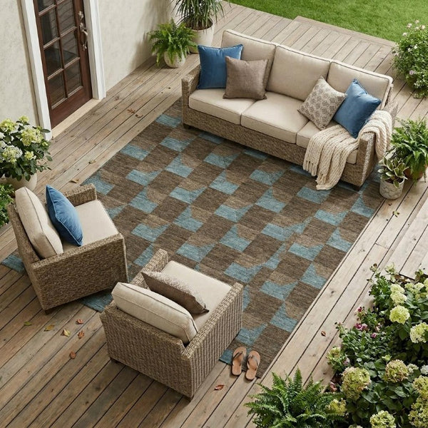 8x10 Geometric Polyester Area Rug Stain Resistant Washable Indoor Outdoor Patio