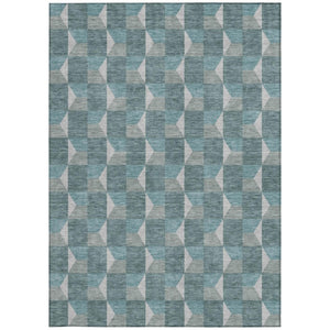 5 X 8 Teal Gray Geometric Polyester Area Rug Washable Stain Resistant Indoor Outdoor
