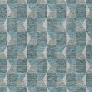 5 X 8 Teal Gray Geometric Polyester Area Rug Washable Stain Resistant Indoor Outdoor