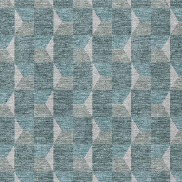 5 X 8 Teal Gray Geometric Polyester Area Rug Washable Stain Resistant Indoor Outdoor