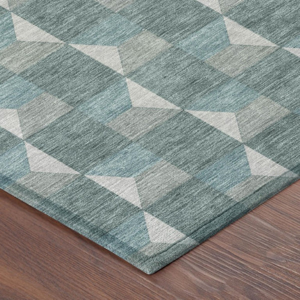 5 X 8 Teal Gray Geometric Polyester Area Rug Washable Stain Resistant Indoor Outdoor