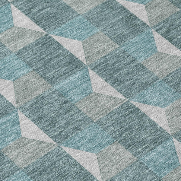 5 X 8 Teal Gray Geometric Polyester Area Rug Washable Stain Resistant Indoor Outdoor
