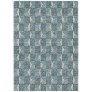 HomeRoots 8 Ft X 10 Ft Teal Gray Geometric Polyester Washable Rug for Patio or Living Room 736339