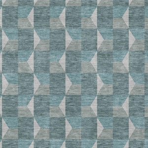 8 Ft X 10 Ft Teal Gray Geometric Polyester Washable Rug for Patio or Living Room