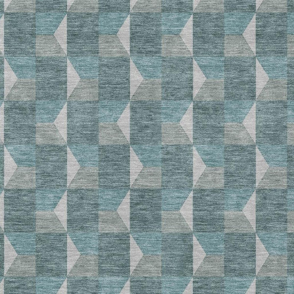 8 Ft X 10 Ft Teal Gray Geometric Polyester Washable Rug for Patio or Living Room