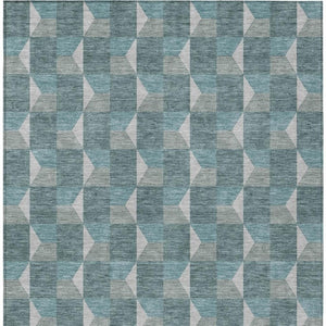 8 Ft X 10 Ft Teal Gray Geometric Polyester Washable Rug for Patio or Living Room