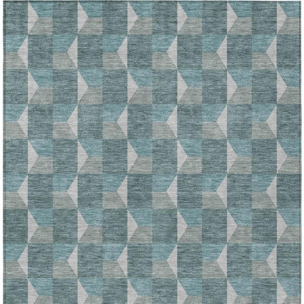 8 Ft X 10 Ft Teal Gray Geometric Polyester Washable Rug for Patio or Living Room