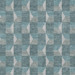 8 Ft X 10 Ft Teal Gray Geometric Polyester Washable Rug for Patio or Living Room