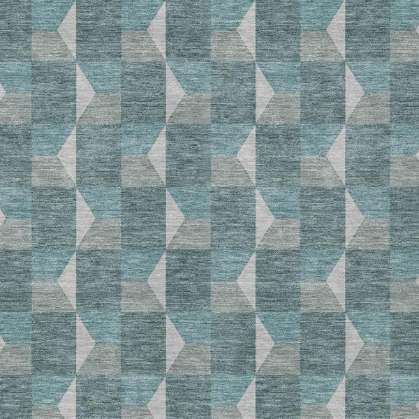 8 Ft X 10 Ft Teal Gray Geometric Polyester Washable Rug for Patio or Living Room