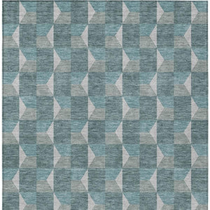 8 Ft X 10 Ft Teal Gray Geometric Polyester Washable Rug for Patio or Living Room