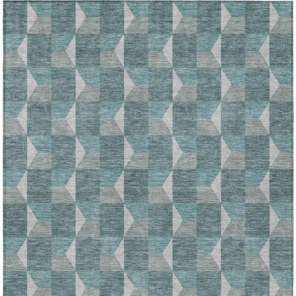 8 Ft X 10 Ft Teal Gray Geometric Polyester Washable Rug for Patio or Living Room