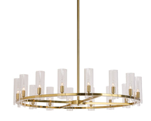 Sunpan CLARABELLE Chandelier - Large Brass Fixture with Clear Glass Shades for Timeless Elegance & Style 107928