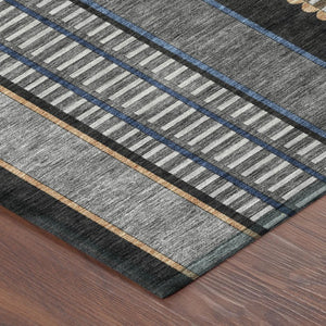 5 X 8 Striped Polyester Indoor Outdoor Rug Stain Resistant Washable Patio Accent