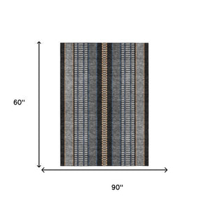 5 X 8 Striped Polyester Indoor Outdoor Rug Stain Resistant Washable Patio Accent