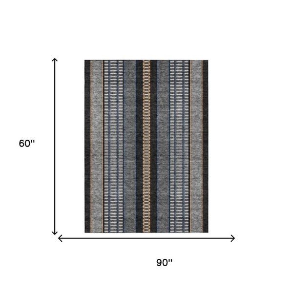 5 X 8 Striped Polyester Indoor Outdoor Rug Stain Resistant Washable Patio Accent