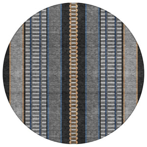 HomeRoots 8 Foot Round Striped Polyester Area Rug Washable for Indoor Outdoor Use 736350