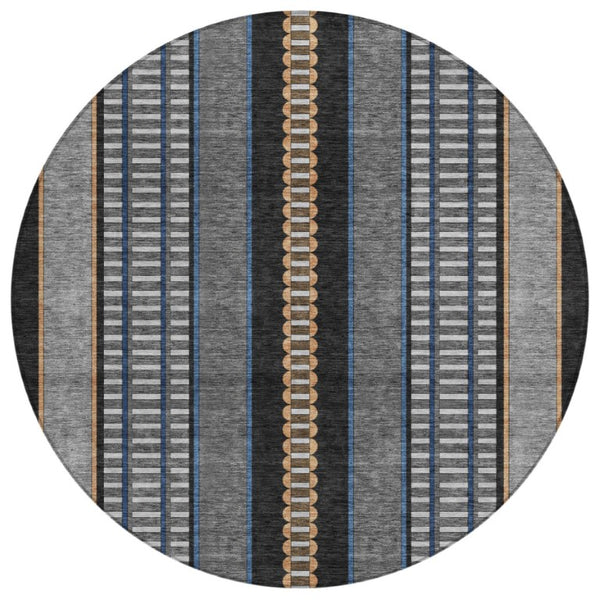 HomeRoots 8 Foot Round Striped Polyester Area Rug Washable for Indoor Outdoor Use 736350