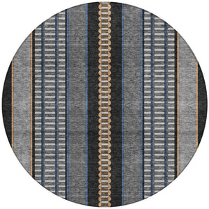 8 Foot Round Striped Polyester Area Rug Washable for Indoor Outdoor Use