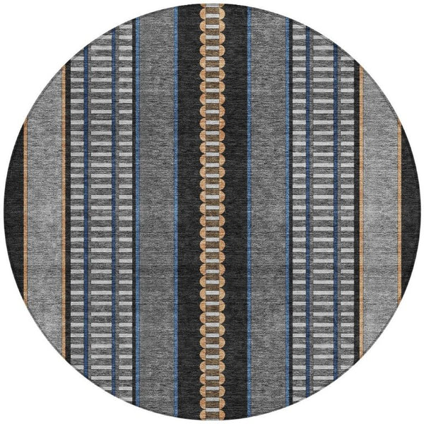 8 Foot Round Striped Polyester Area Rug Washable for Indoor Outdoor Use