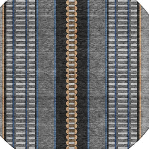 8 Foot Round Striped Polyester Area Rug Washable for Indoor Outdoor Use