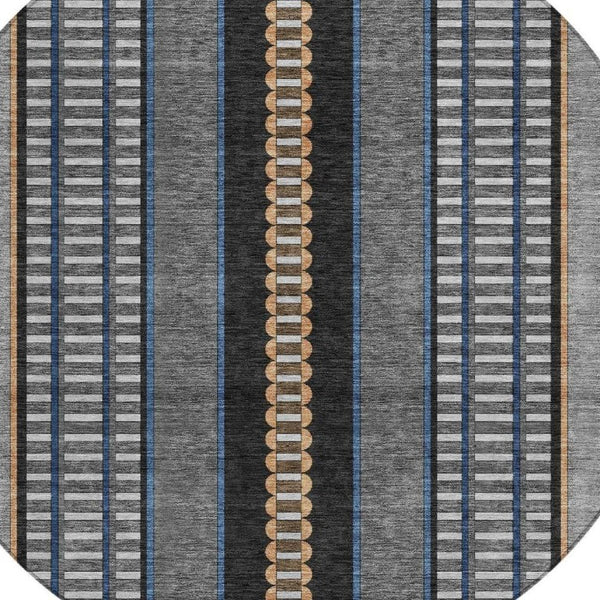 8 Foot Round Striped Polyester Area Rug Washable for Indoor Outdoor Use