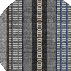 8 Foot Round Striped Polyester Area Rug Washable for Indoor Outdoor Use