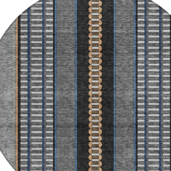 8 Foot Round Striped Polyester Area Rug Washable for Indoor Outdoor Use