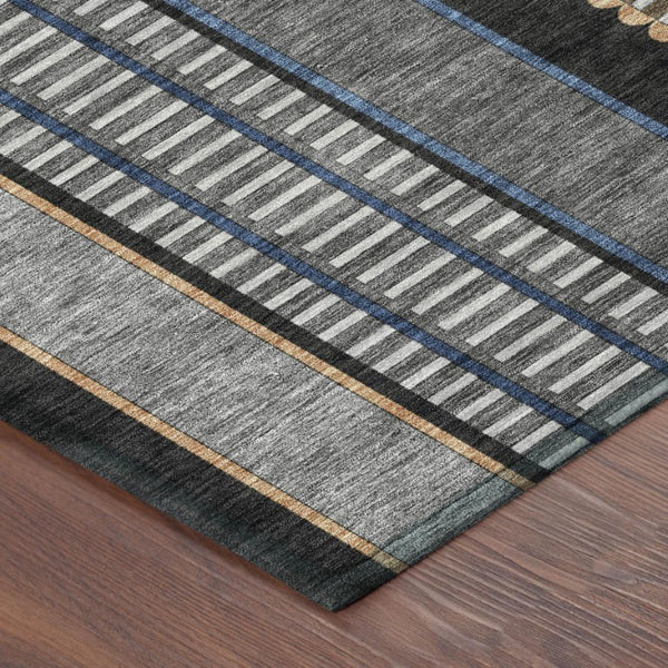 8 Foot Round Striped Polyester Area Rug Washable for Indoor Outdoor Use