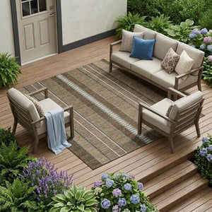 8 X 10 Striped Polyester Indoor Outdoor Rug Stain Resistant Washable Patio Decor