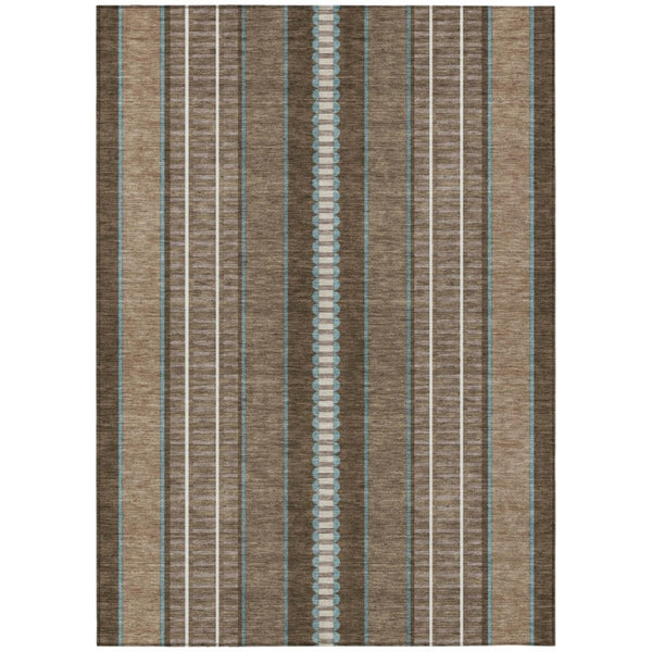HomeRoots 8 X 10 Striped Polyester Indoor Outdoor Rug Stain Resistant Washable Patio Decor 736357