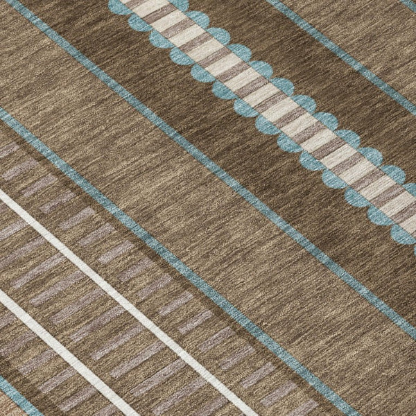 8 X 10 Striped Polyester Indoor Outdoor Rug Stain Resistant Washable Patio Decor