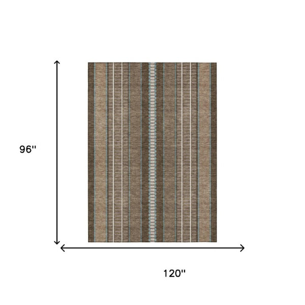 8 X 10 Striped Polyester Indoor Outdoor Rug Stain Resistant Washable Patio Decor