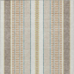 5x8 Ivory Fern Green Stripe Polyester Area Rug Washable for Patio Porch or Living Room