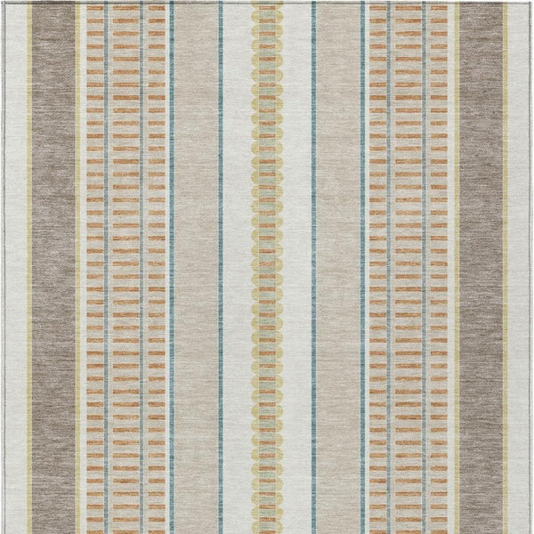 5x8 Ivory Fern Green Stripe Polyester Area Rug Washable for Patio Porch or Living Room