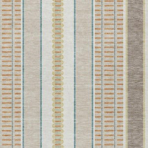 5x8 Ivory Fern Green Stripe Polyester Area Rug Washable for Patio Porch or Living Room