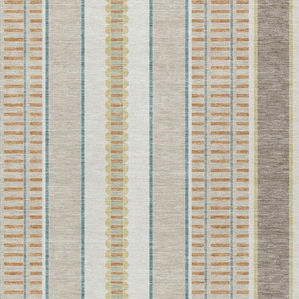 5x8 Ivory Fern Green Stripe Polyester Area Rug Washable for Patio Porch or Living Room