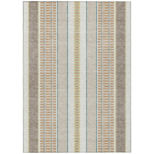 HomeRoots 9 X 12 Ivory Fern Green Stripe Polyester Indoor Outdoor Washable Area Rug 736364
