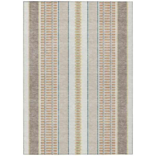 HomeRoots 9 X 12 Ivory Fern Green Stripe Polyester Indoor Outdoor Washable Area Rug 736364