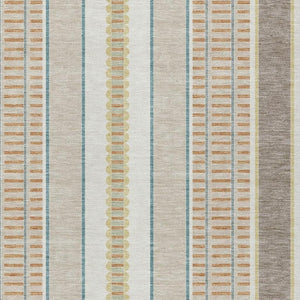 9 X 12 Ivory Fern Green Stripe Polyester Indoor Outdoor Washable Area Rug