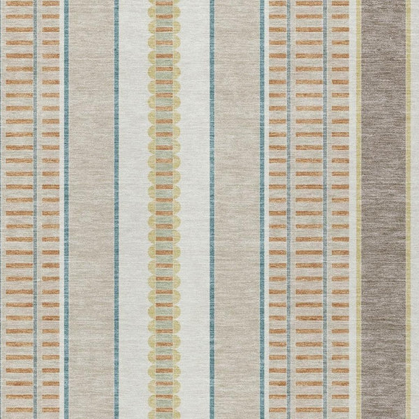9 X 12 Ivory Fern Green Stripe Polyester Indoor Outdoor Washable Area Rug
