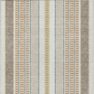 9 X 12 Ivory Fern Green Stripe Polyester Indoor Outdoor Washable Area Rug