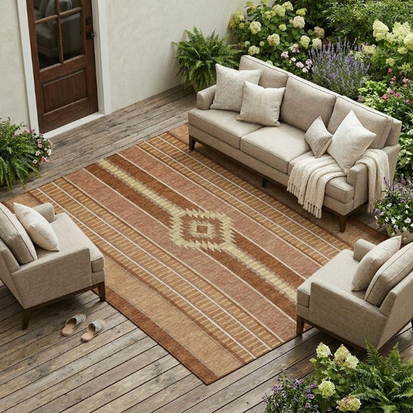 9 X 12 Striped Polyester Indoor Outdoor Area Rug Washable Stain Resistant Patio
