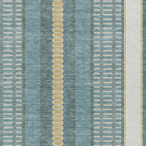5x8 Teal Gold Striped Polyester Area Rug Washable Stain Resistant Indoor Outdoor