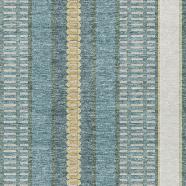 5x8 Teal Gold Striped Polyester Area Rug Washable Stain Resistant Indoor Outdoor