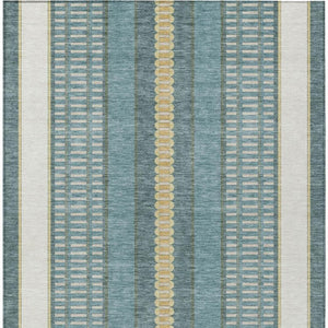 5x8 Teal Gold Striped Polyester Area Rug Washable Stain Resistant Indoor Outdoor