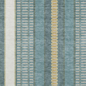 5x8 Teal Gold Striped Polyester Area Rug Washable Stain Resistant Indoor Outdoor