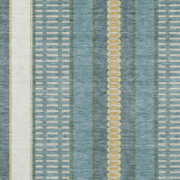 5x8 Teal Gold Striped Polyester Area Rug Washable Stain Resistant Indoor Outdoor