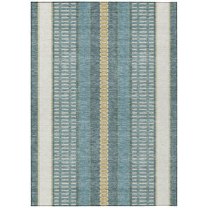 HomeRoots 8 X 10 Striped Polyester Area Rug Washable Teal Gold Indoor Outdoor Patio 736375