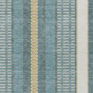 8 X 10 Striped Polyester Area Rug Washable Teal Gold Indoor Outdoor Patio